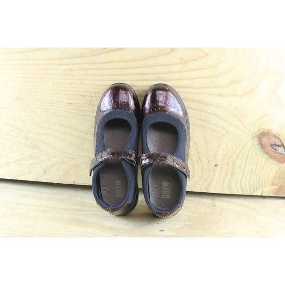 Drew Womens Shoes Sz 8W Mary Jane Leather Brown Croc Print One Strap Comfort - Picture 4 of 7